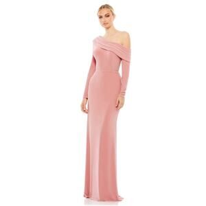 NWT Ieena For Mac Duggal Drop Shoulder Long Sleeve One Shoulder Gown in Rose 8